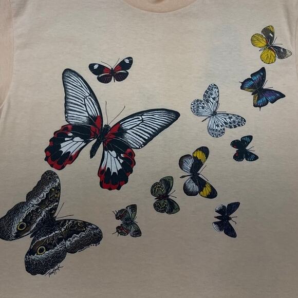 Vintage Harlequin Butterfly Graphic T-Shirt Salmon Large Single Stitch USA - Picture 2 of 12